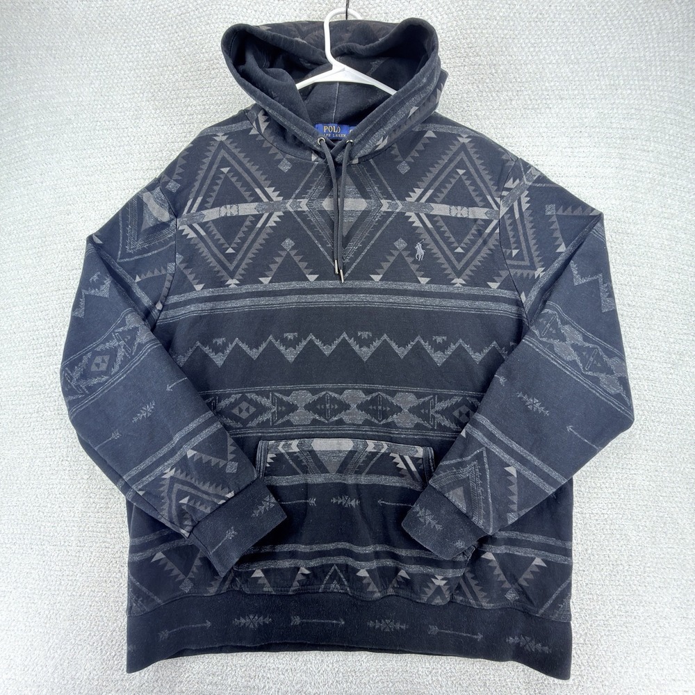 Polo Ralph Lauren Hoodie Mens XXL Black Southwestern Aztec Geometric Pony